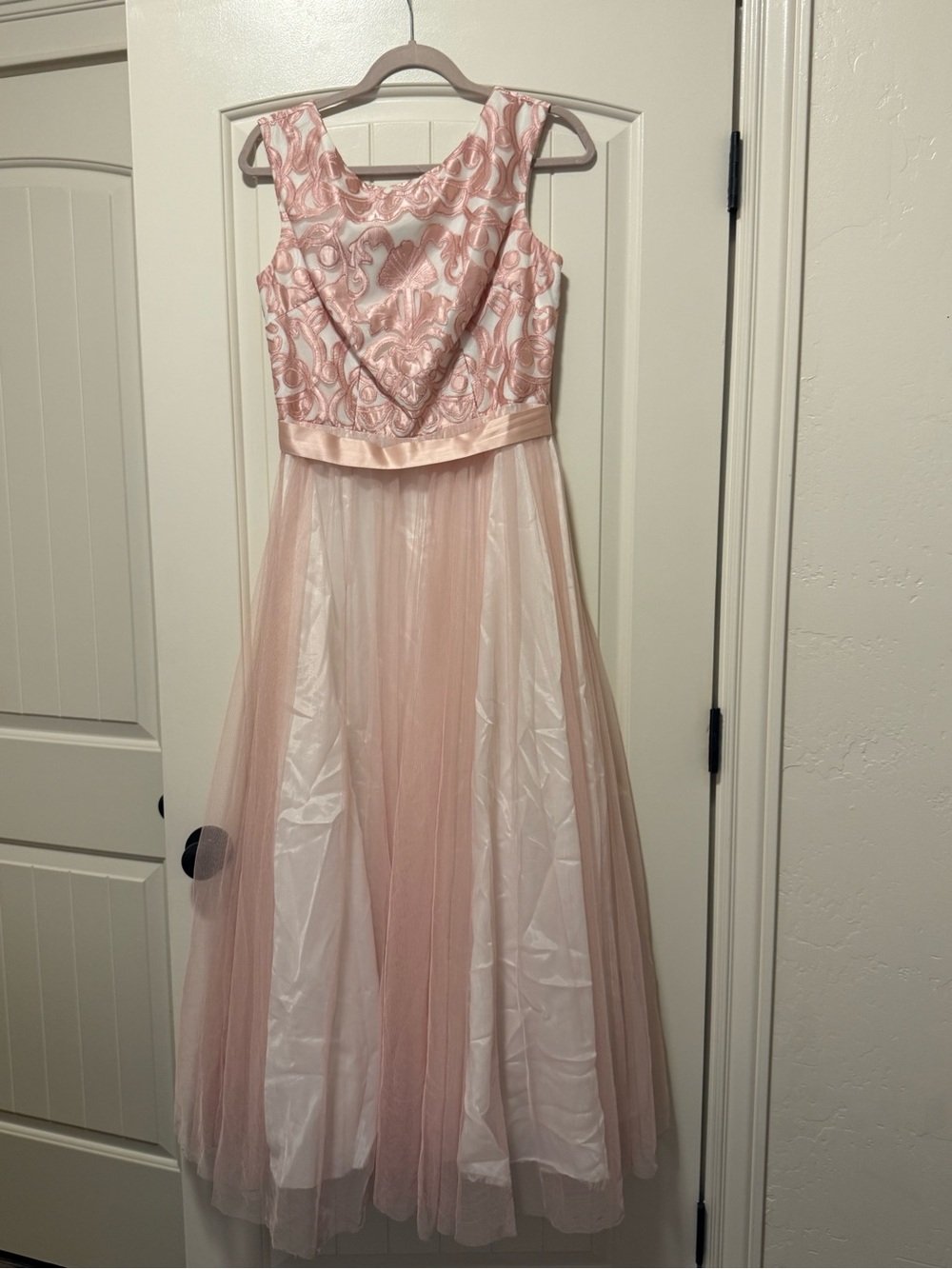 Blush Pink Embroidered Tulle Prom Dress